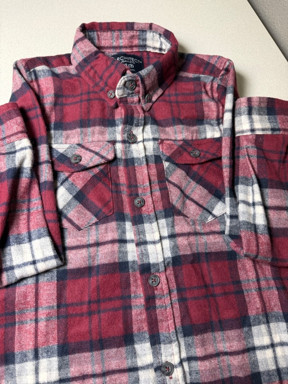 Architect Red, Navy and White Plaid Flannel Shirt - Picture 5 of 5